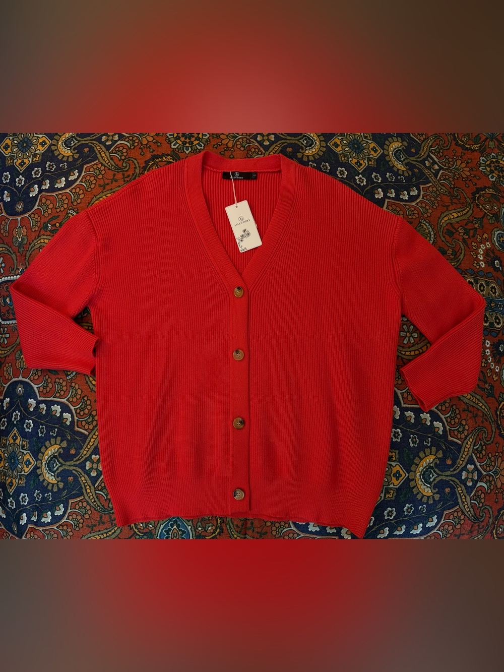 Lillusory Relaxed Red V-Neck Button Cardigan Sweater